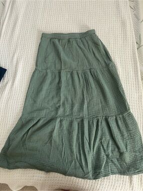 Tiered Midi Skirt in Olive Green